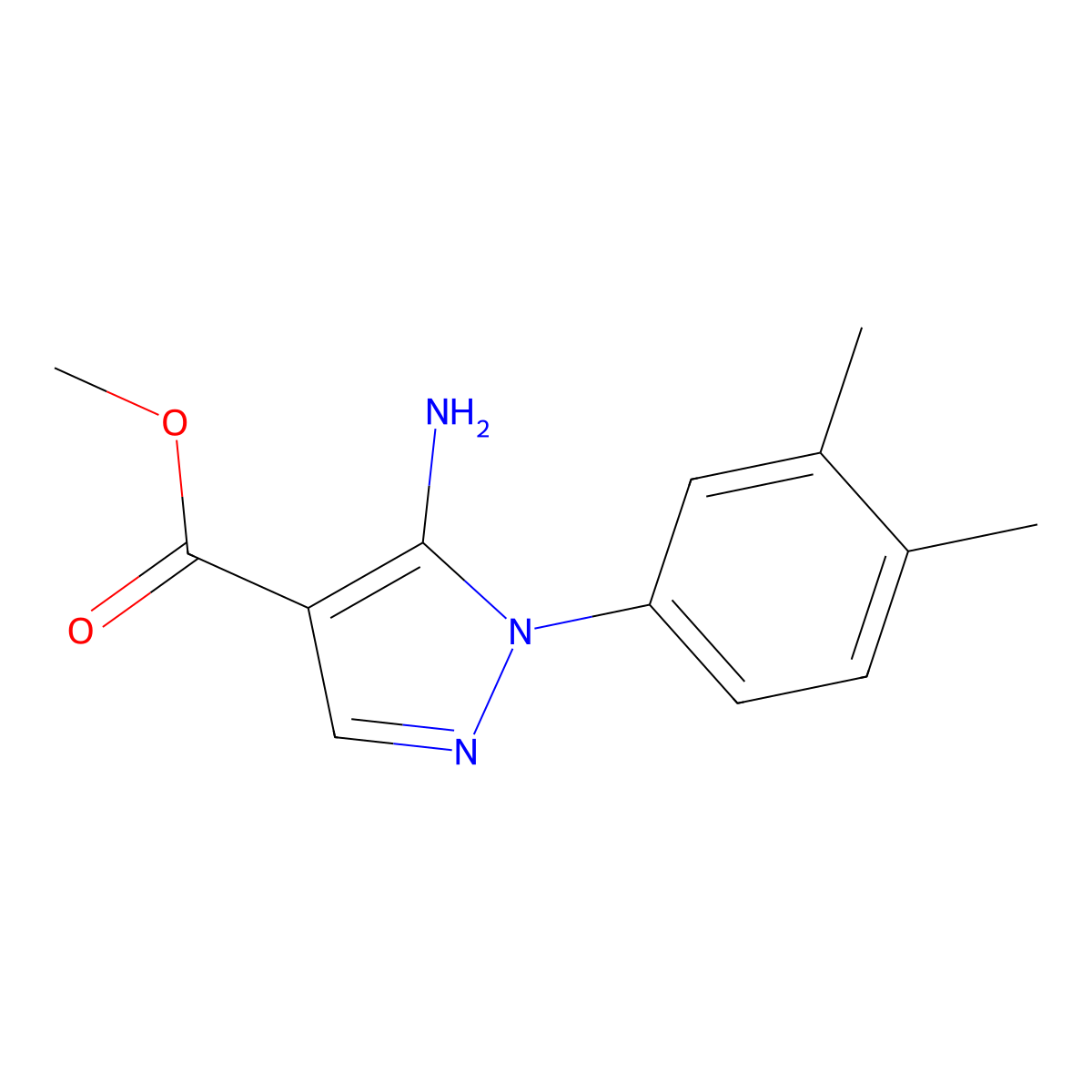 Methyl 5-amino-1-(3,4-dimethylphenyl)-1H-pyrazole-4-carboxylate molecular structure, CAS 1264044-66-7