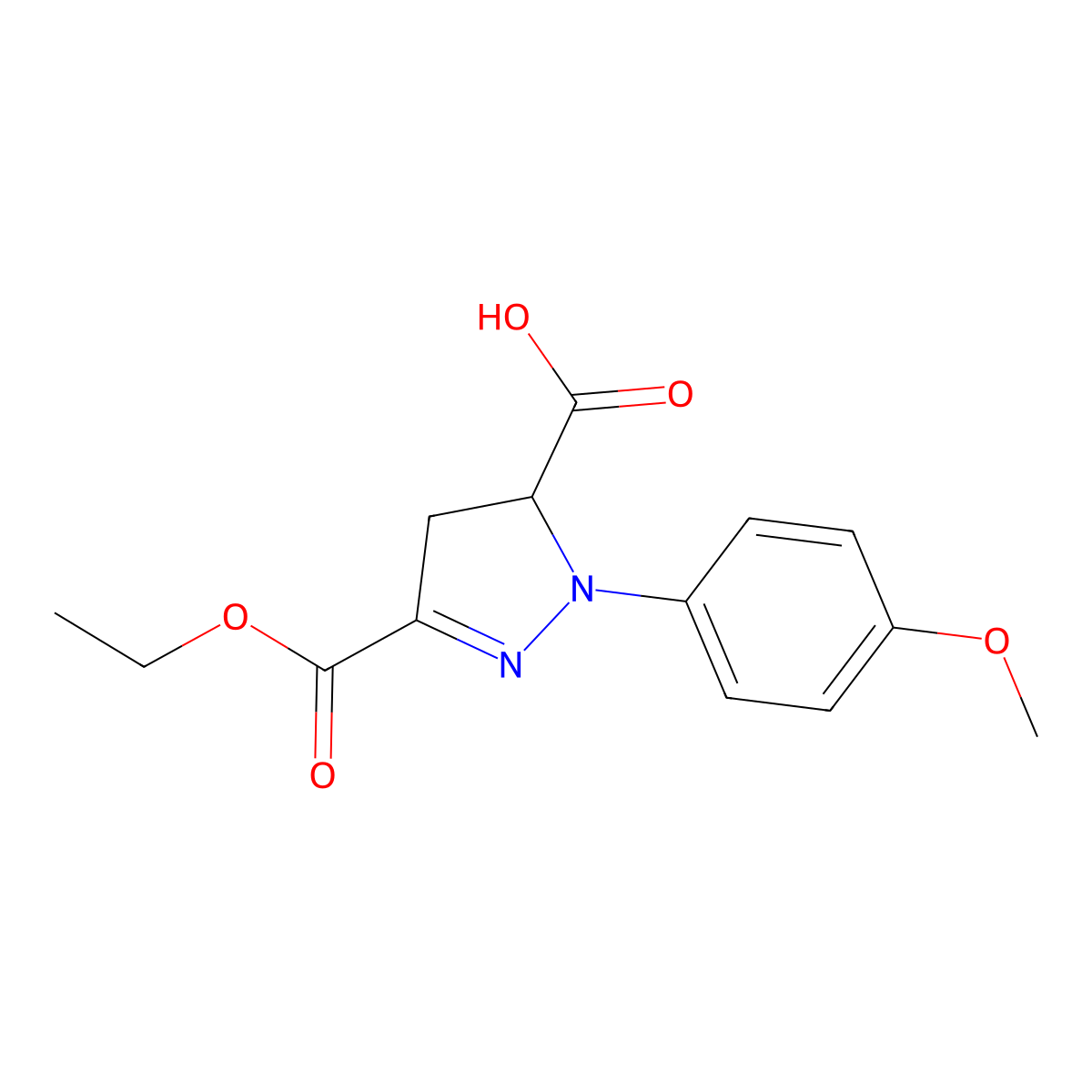3-(Ethoxycarbonyl)-1-(4-methoxyphenyl)-4,5-dihydro-1H-pyrazole-5-carboxylic acid molecular structure, CAS 1264044-74-7