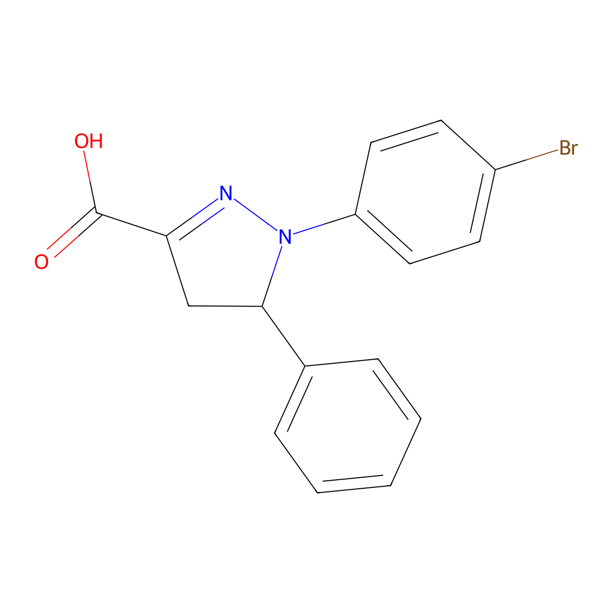 1-(4-Bromophenyl)-5-phenyl-4,5-dihydro-1H-pyrazole-3-carboxylic acid molecular structure, CAS 1264044-99-6