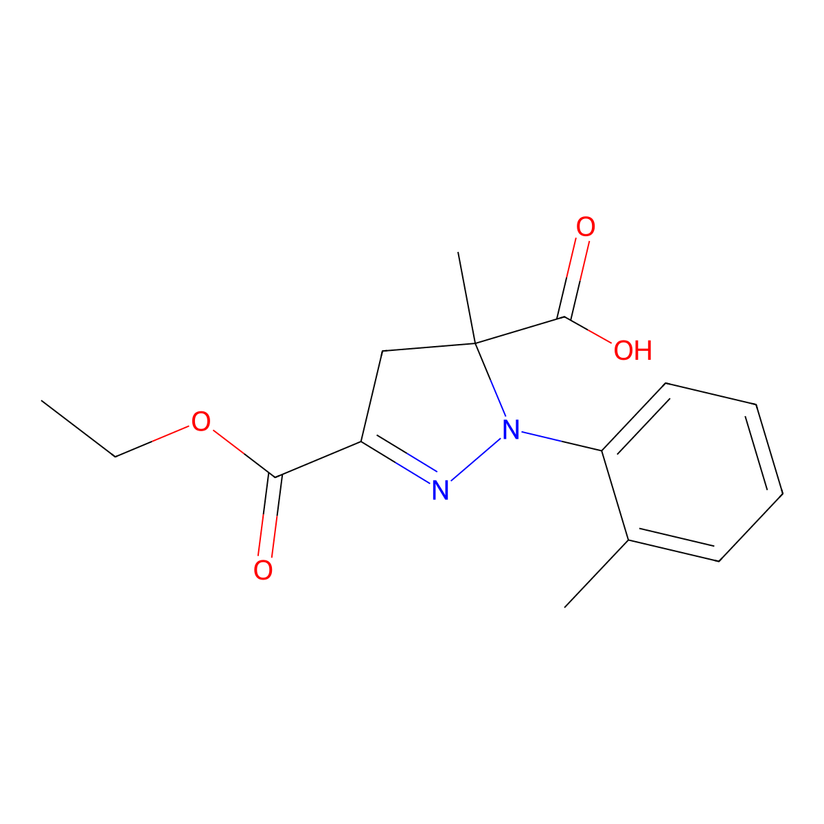 3-(Ethoxycarbonyl)-5-methyl-1-(2-methylphenyl)-4,5-dihydro-1H-pyrazole-5-carboxylic acid molecular structure, CAS 1264045-32-0
