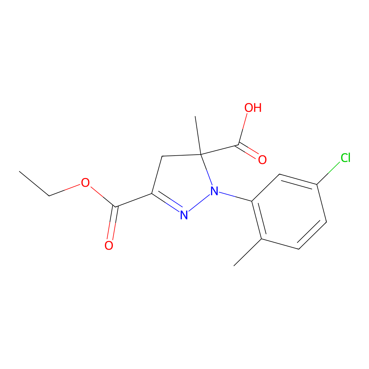 1-(5-Chloro-2-methylphenyl)-3-(ethoxycarbonyl)-5-methyl-4,5-dihydro-1H-pyrazole-5-carboxylic acid molecular structure, CAS 1264045-55-7