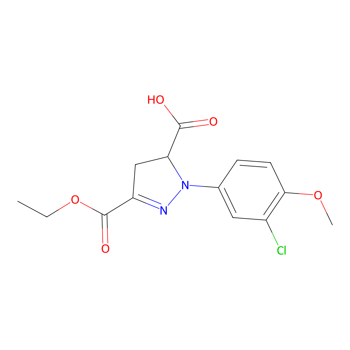 1-(3-Chloro-4-methoxyphenyl)-3-(ethoxycarbonyl)-4,5-dihydro-1H-pyrazole-5-carboxylic acid molecular structure, CAS 1264046-15-2