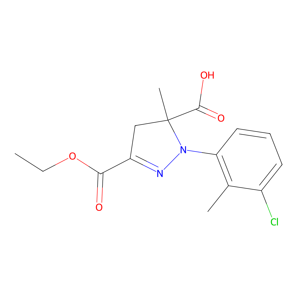 1-(3-Chloro-2-methylphenyl)-3-(ethoxycarbonyl)-5-methyl-4,5-dihydro-1H-pyrazole-5-carboxylic acid molecular structure, CAS 1264046-18-5