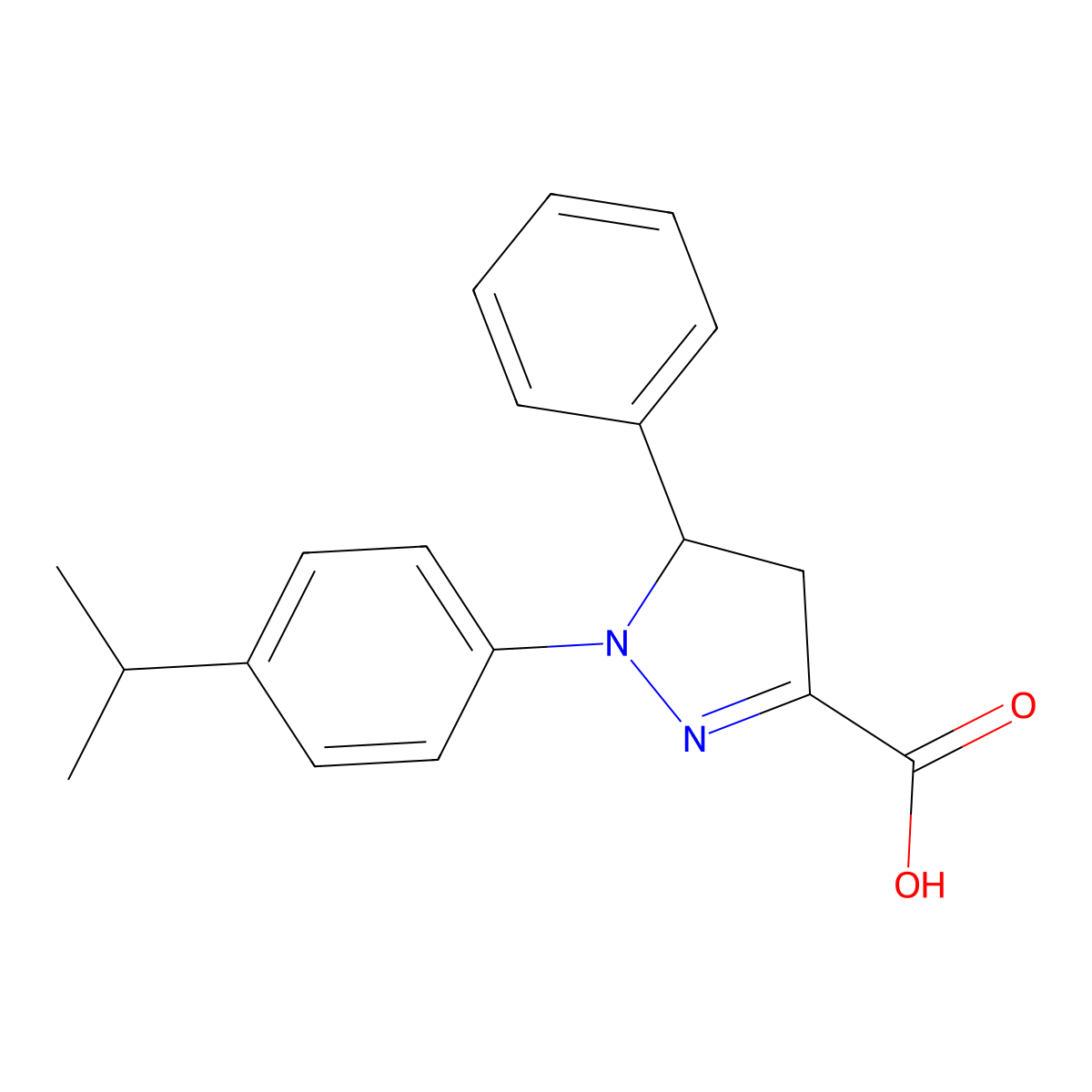 5-Phenyl-1-[4-(propan-2-yl)phenyl]-4,5-dihydro-1H-pyrazole-3-carboxylic acid molecular structure, CAS 1264046-28-7