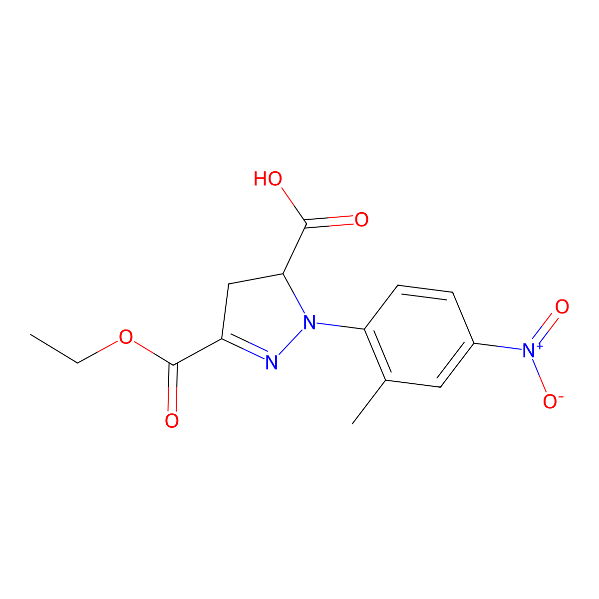 3-(Ethoxycarbonyl)-1-(2-methyl-4-nitrophenyl)-4,5-dihydro-1H-pyrazole-5-carboxylic acid molecular structure, CAS 1264046-61-8