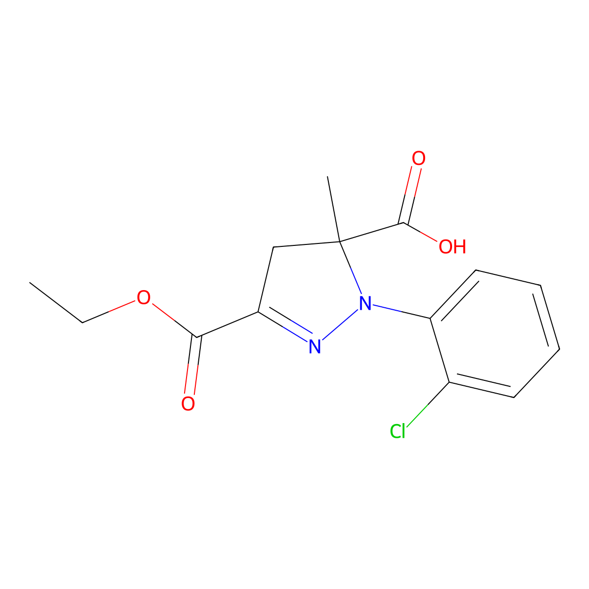1-(2-Chlorophenyl)-3-(ethoxycarbonyl)-5-methyl-4,5-dihydro-1H-pyrazole-5-carboxylic acid molecular structure, CAS 1264046-73-2