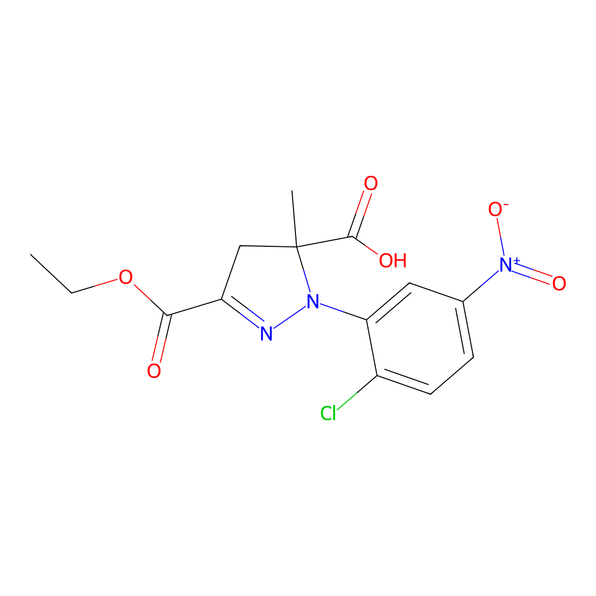 1-(2-Chloro-5-nitrophenyl)-3-(ethoxycarbonyl)-5-methyl-4,5-dihydro-1H-pyrazole-5-carboxylic acid molecular structure, CAS 1264046-78-7