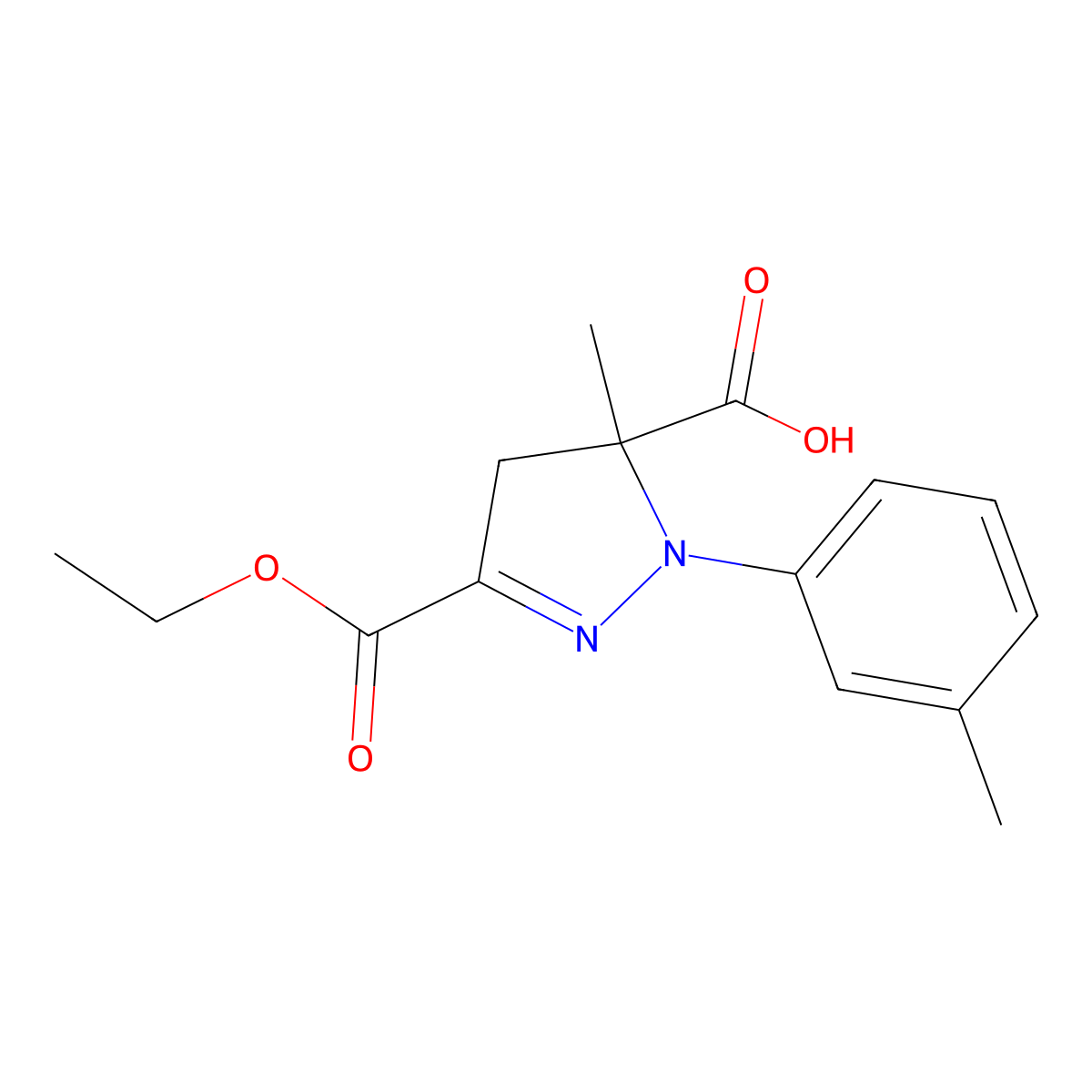 3-(Ethoxycarbonyl)-5-methyl-1-(3-methylphenyl)-4,5-dihydro-1H-pyrazole-5-carboxylic acid molecular structure, CAS 1264046-83-4