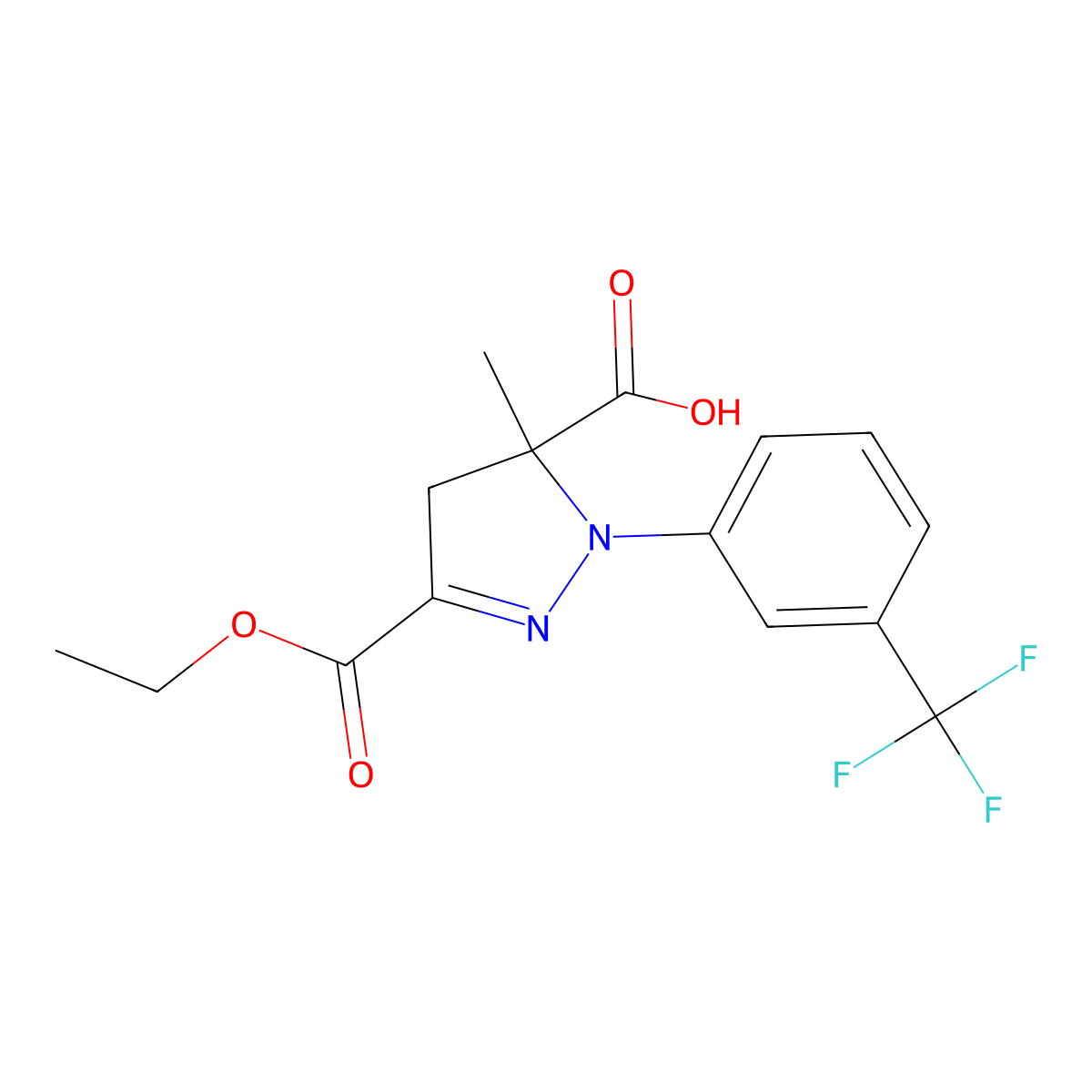 3-(Ethoxycarbonyl)-5-methyl-1-[3-(trifluoromethyl)phenyl]-4,5-dihydro-1H-pyrazole-5-carboxylic acid molecular structure, CAS 1264046-90-3