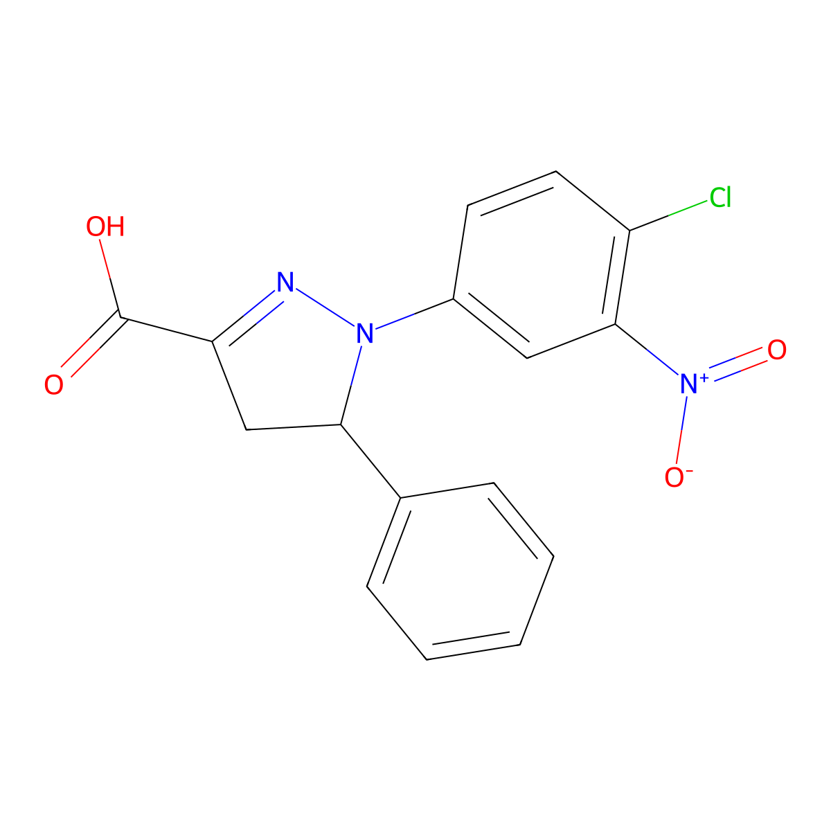 1-(4-Chloro-3-nitrophenyl)-5-phenyl-4,5-dihydro-1H-pyrazole-3-carboxylic acid molecular structure, CAS 1264047-23-5