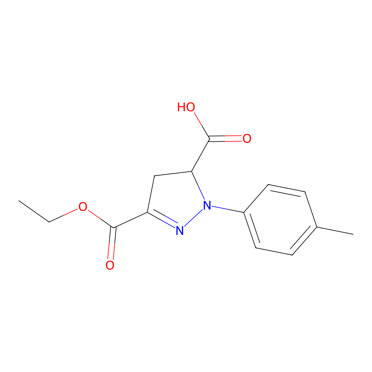 3-(Ethoxycarbonyl)-1-(4-methylphenyl)-4,5-dihydro-1H-pyrazole-5-carboxylic acid molecular structure, CAS 1264047-34-8