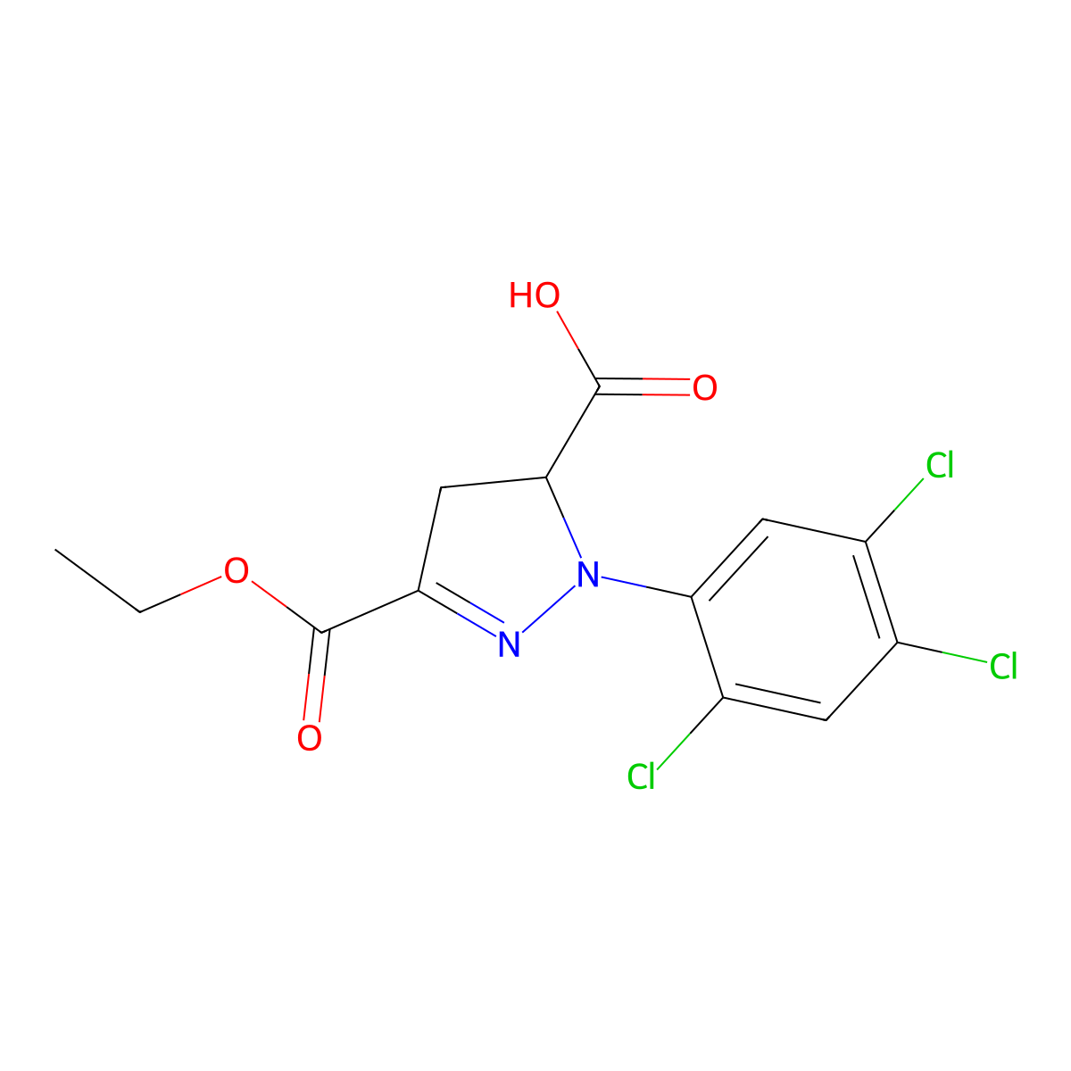 3-(Ethoxycarbonyl)-1-(2,4,5-trichlorophenyl)-4,5-dihydro-1H-pyrazole-5-carboxylic acid molecular structure, CAS 1264047-50-8