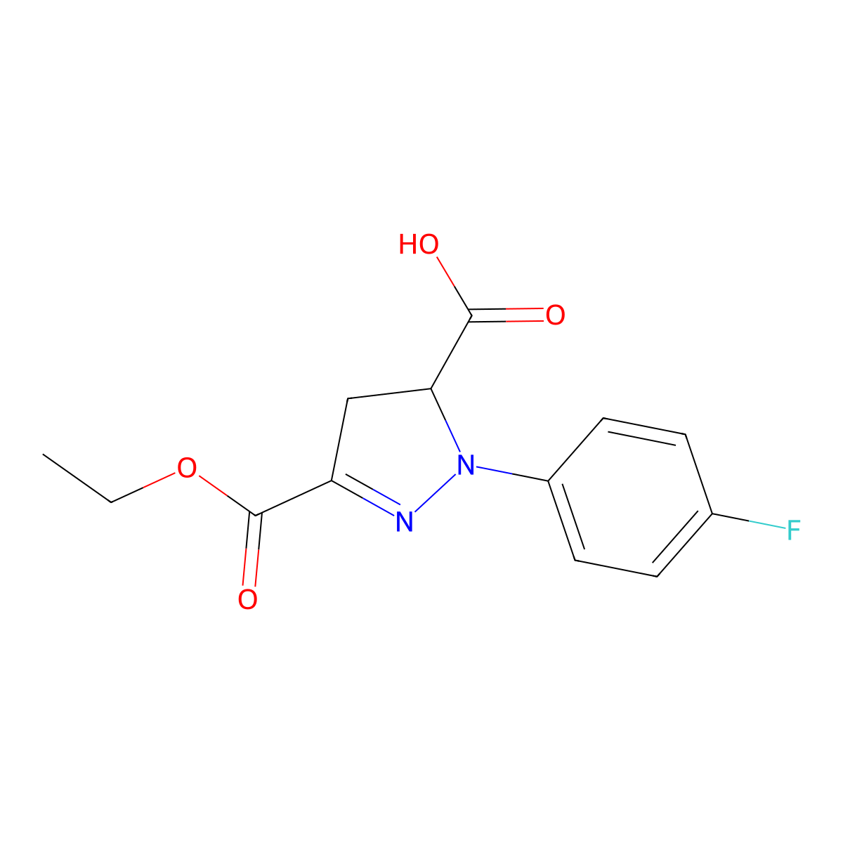 3-(Ethoxycarbonyl)-1-(4-fluorophenyl)-4,5-dihydro-1H-pyrazole-5-carboxylic acid molecular structure, CAS 1264048-15-8