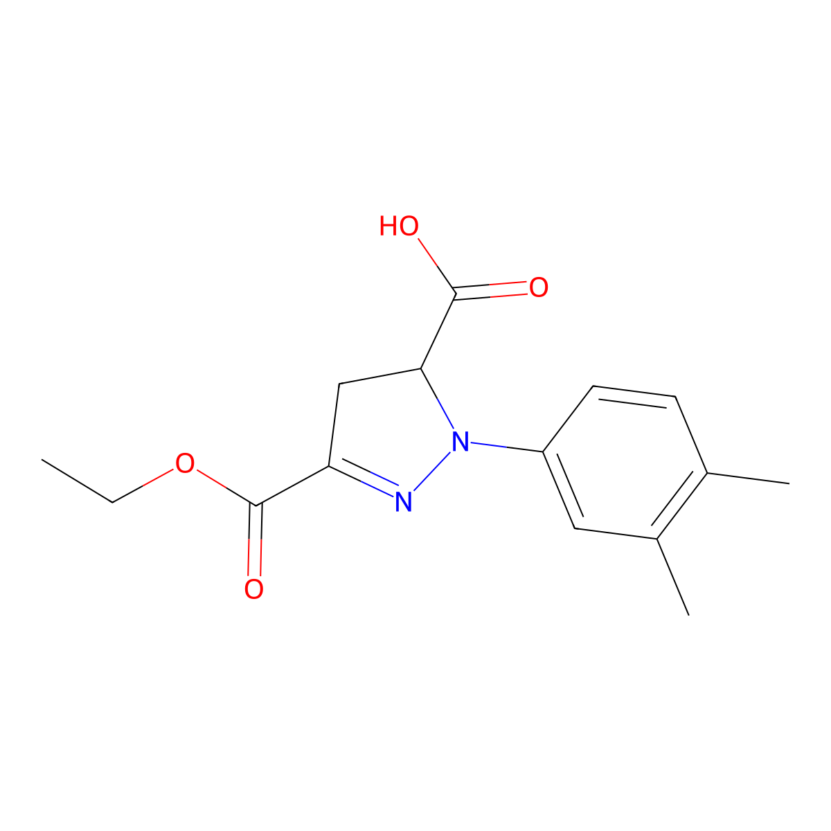 1-(3,4-Dimethylphenyl)-3-(ethoxycarbonyl)-4,5-dihydro-1H-pyrazole-5-carboxylic acid molecular structure, CAS 1264048-16-9