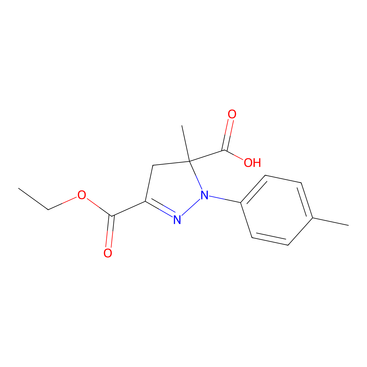 3-(Ethoxycarbonyl)-5-methyl-1-(4-methylphenyl)-4,5-dihydro-1H-pyrazole-5-carboxylic acid molecular structure, CAS 1264048-61-4