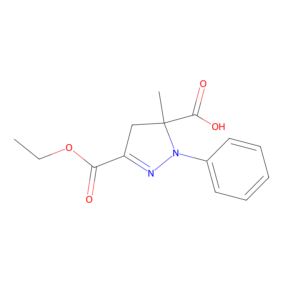 3-(Ethoxycarbonyl)-5-methyl-1-phenyl-4,5-dihydro-1H-pyrazole-5-carboxylic acid molecular structure, CAS 1264048-70-5