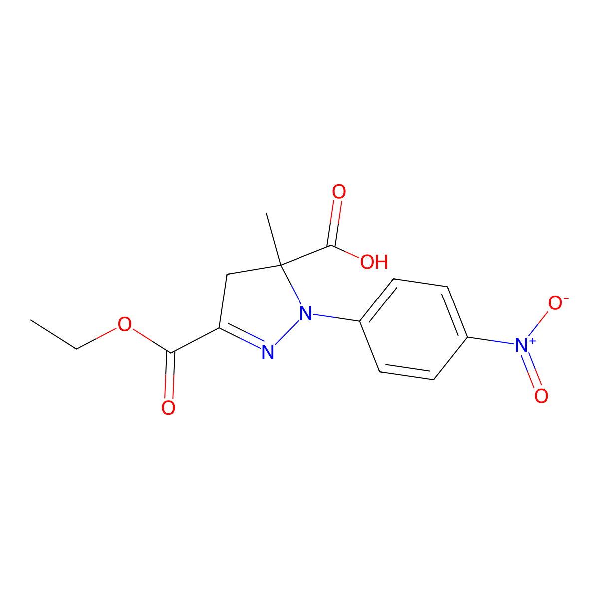 3-(Ethoxycarbonyl)-5-methyl-1-(4-nitrophenyl)-4,5-dihydro-1H-pyrazole-5-carboxylic acid molecular structure, CAS 1264048-73-8