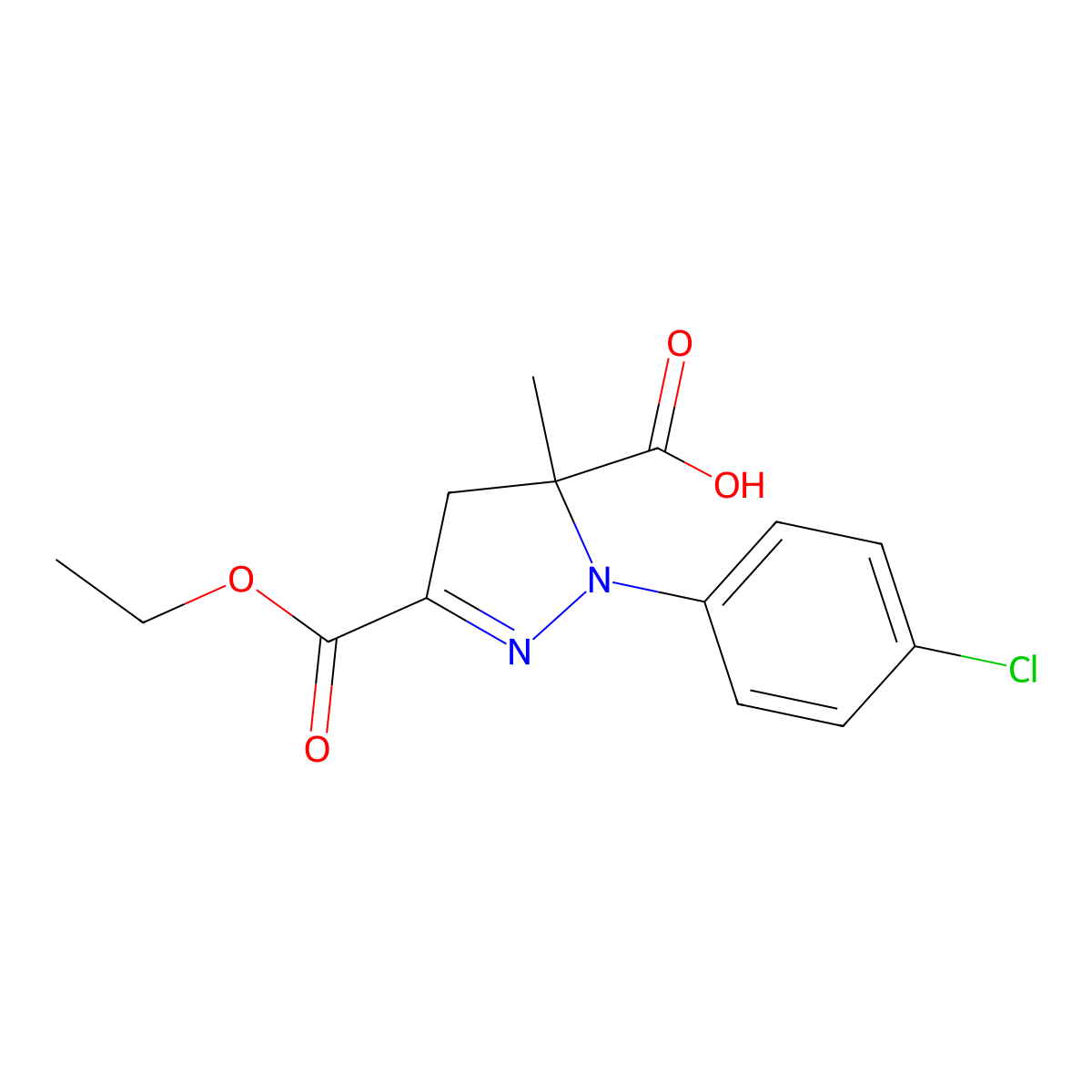 1-(4-Chlorophenyl)-3-(ethoxycarbonyl)-5-methyl-4,5-dihydro-1H-pyrazole-5-carboxylic acid molecular structure, CAS 1264048-83-0