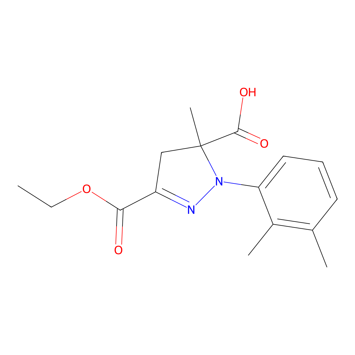 1-(2,3-Dimethylphenyl)-3-(ethoxycarbonyl)-5-methyl-4,5-dihydro-1H-pyrazole-5-carboxylic acid molecular structure, CAS 1264048-90-9