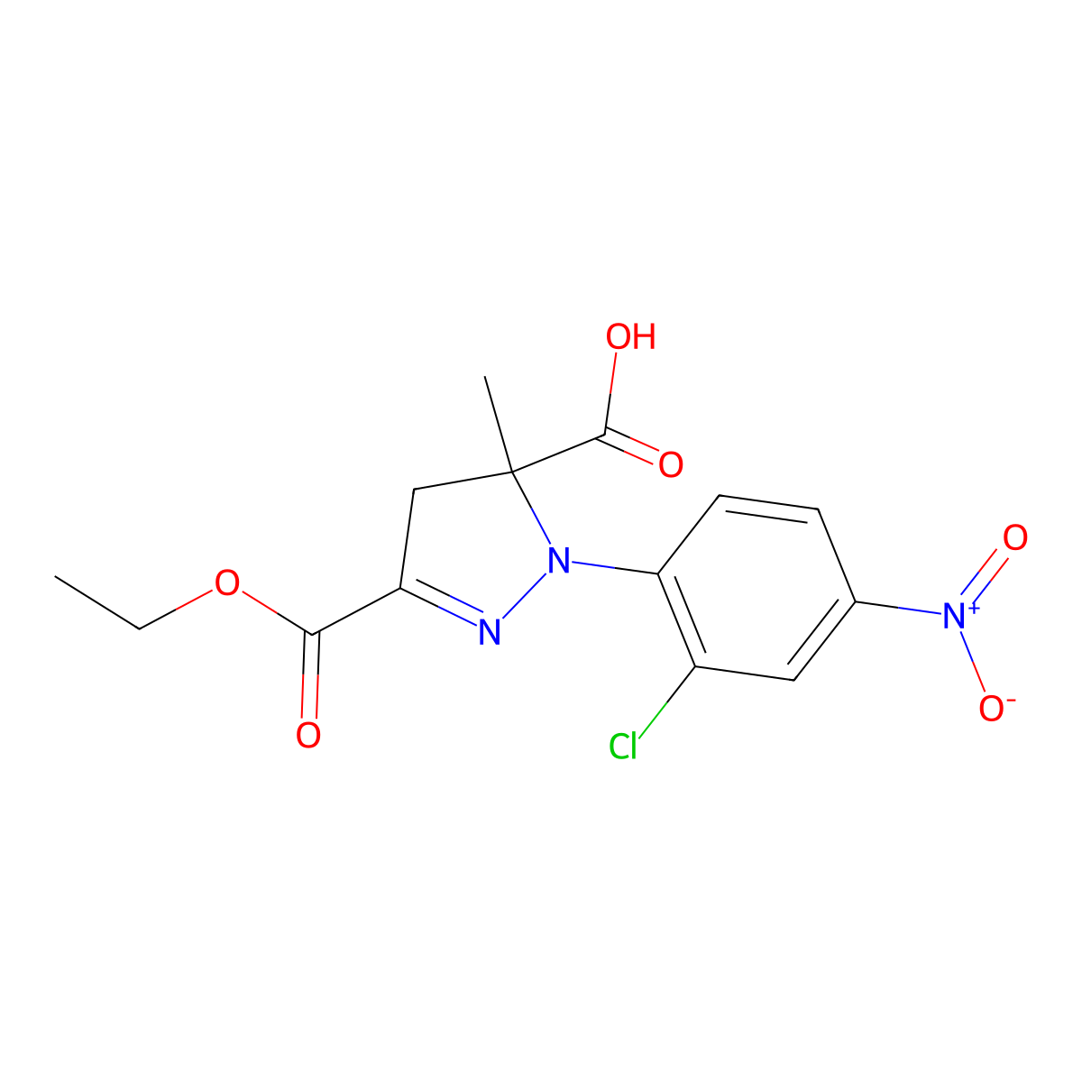 1-(2-Chloro-4-nitrophenyl)-3-(ethoxycarbonyl)-5-methyl-4,5-dihydro-1H-pyrazole-5-carboxylic acid molecular structure, CAS 1264049-02-6