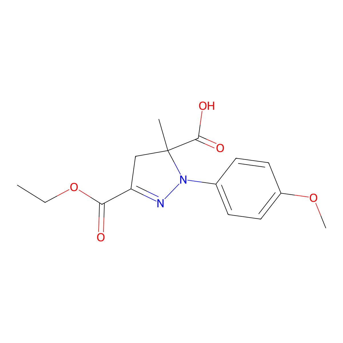 3-(Ethoxycarbonyl)-1-(4-methoxyphenyl)-5-methyl-4,5-dihydro-1H-pyrazole-5-carboxylic acid molecular structure, CAS 1264049-13-9