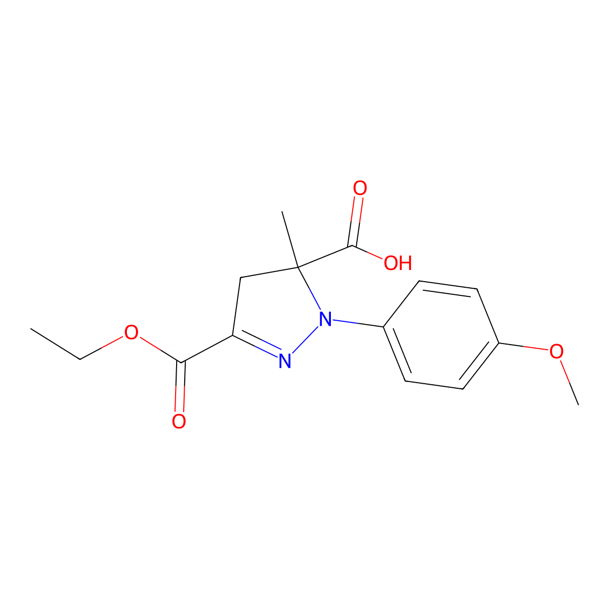 3-(Ethoxycarbonyl)-1-(4-methoxyphenyl)-5-methyl-4,5-dihydro-1H-pyrazole-5-carboxylic acid molecular structure, CAS 1264049-13-9
