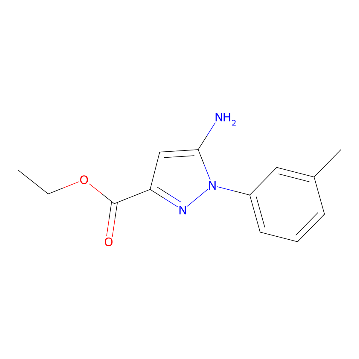 Ethyl 5-amino-1-(3-methylphenyl)-1H-pyrazole-3-carboxylate molecular structure, CAS 1264049-21-9
