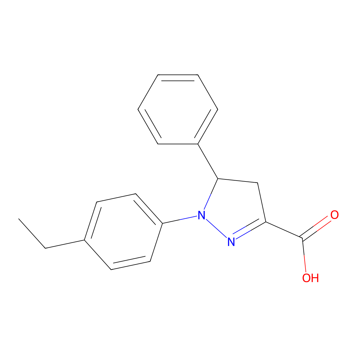 1-(4-Ethylphenyl)-5-phenyl-4,5-dihydro-1H-pyrazole-3-carboxylic acid molecular structure, CAS 1264049-51-5