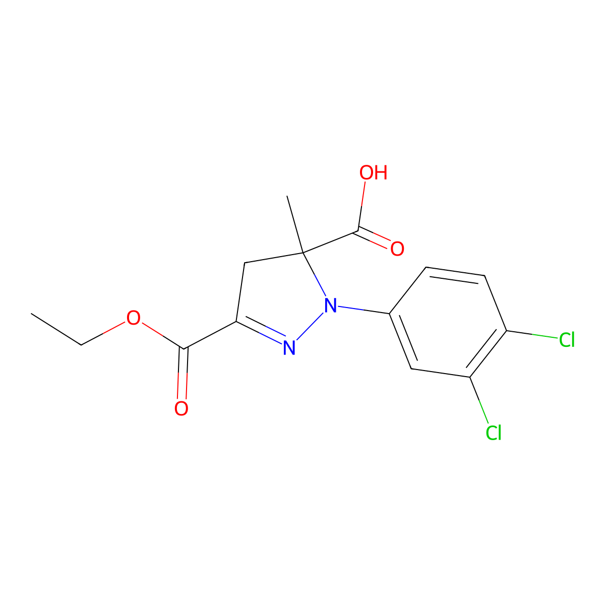 1-(3,4-Dichlorophenyl)-3-(ethoxycarbonyl)-5-methyl-4,5-dihydro-1H-pyrazole-5-carboxylic acid molecular structure, CAS 1264049-70-8