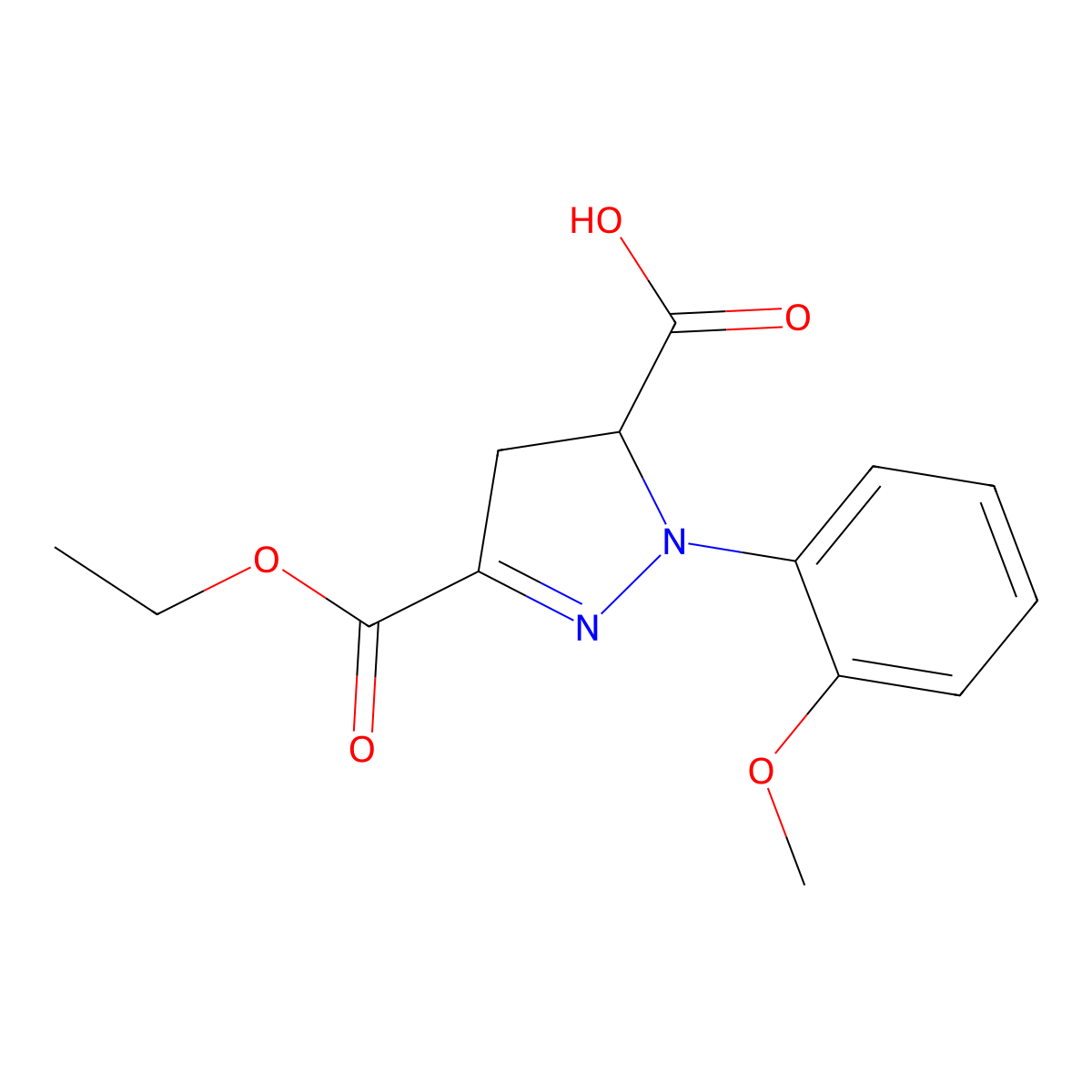 3-(Ethoxycarbonyl)-1-(2-methoxyphenyl)-4,5-dihydro-1H-pyrazole-5-carboxylic acid molecular structure, CAS 1264050-36-3
