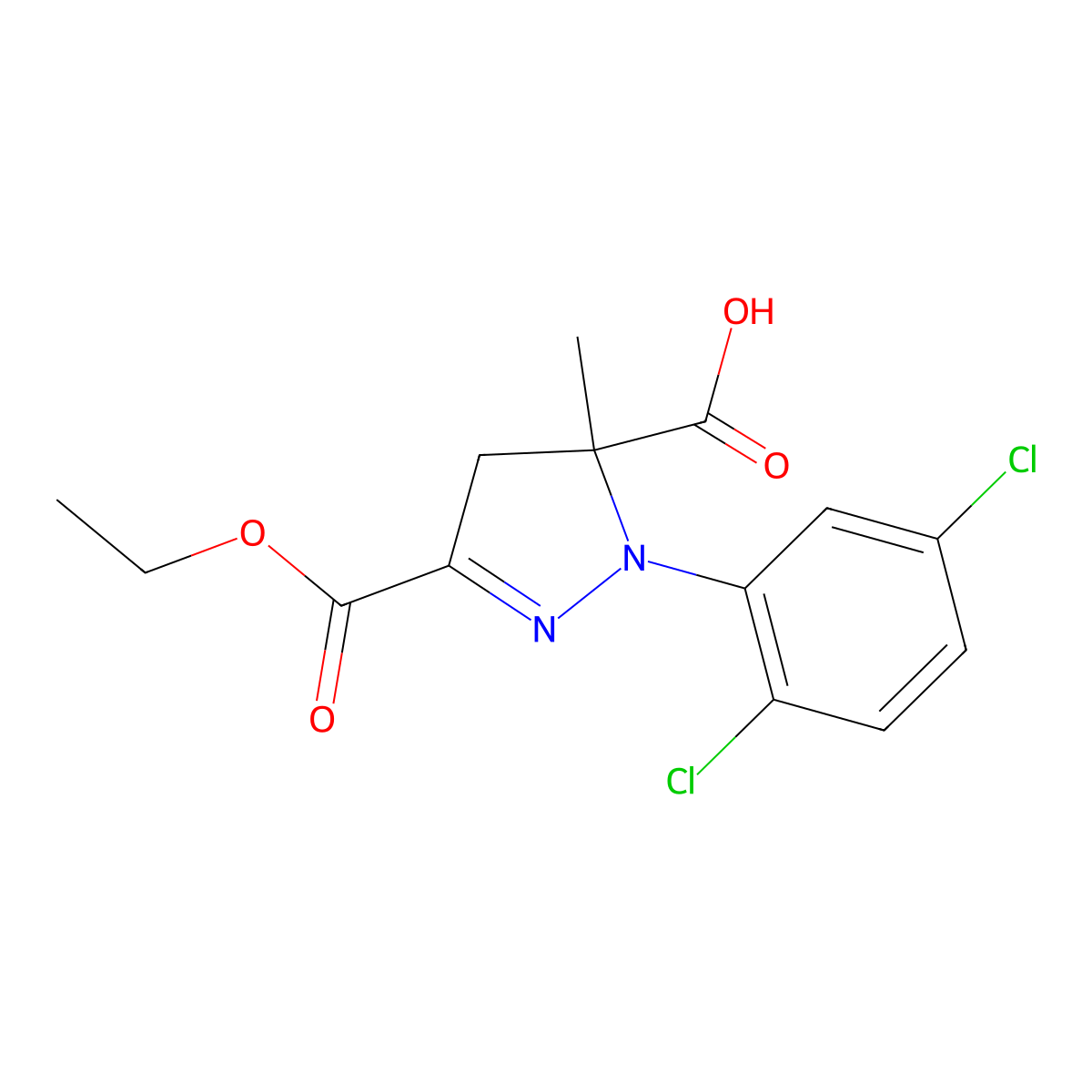 1-(2,5-Dichlorophenyl)-3-(ethoxycarbonyl)-5-methyl-4,5-dihydro-1H-pyrazole-5-carboxylic acid molecular structure, CAS 1264050-61-4