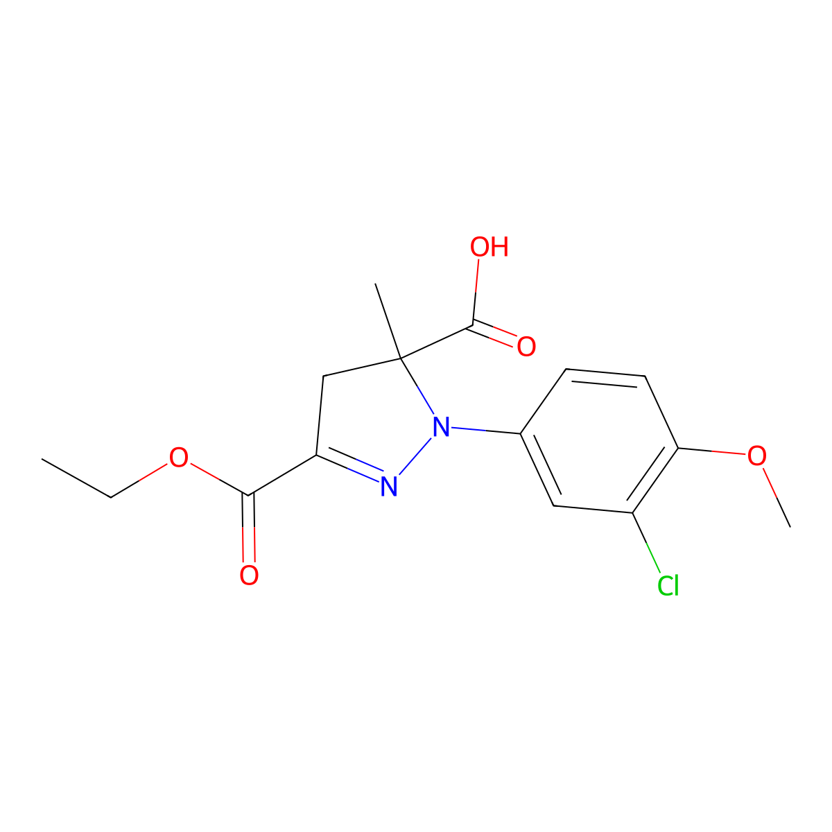 1-(3-Chloro-4-methoxyphenyl)-3-(ethoxycarbonyl)-5-methyl-4,5-dihydro-1H-pyrazole-5-carboxylic acid molecular structure, CAS 1264050-63-6