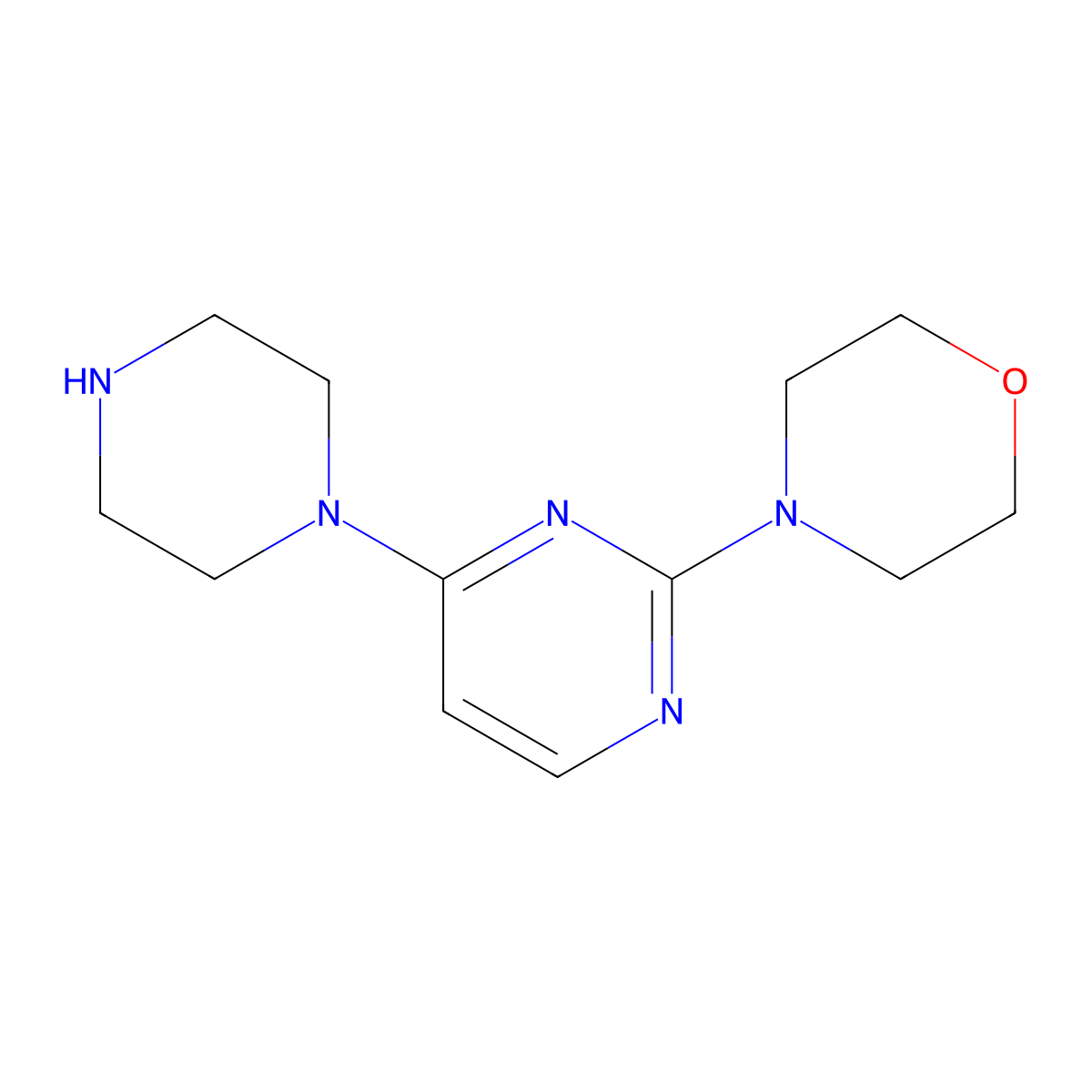 4-(4-(Piperazin-1-yl)pyrimidin-2-yl)morpholine molecular structure, CAS 1264089-92-0