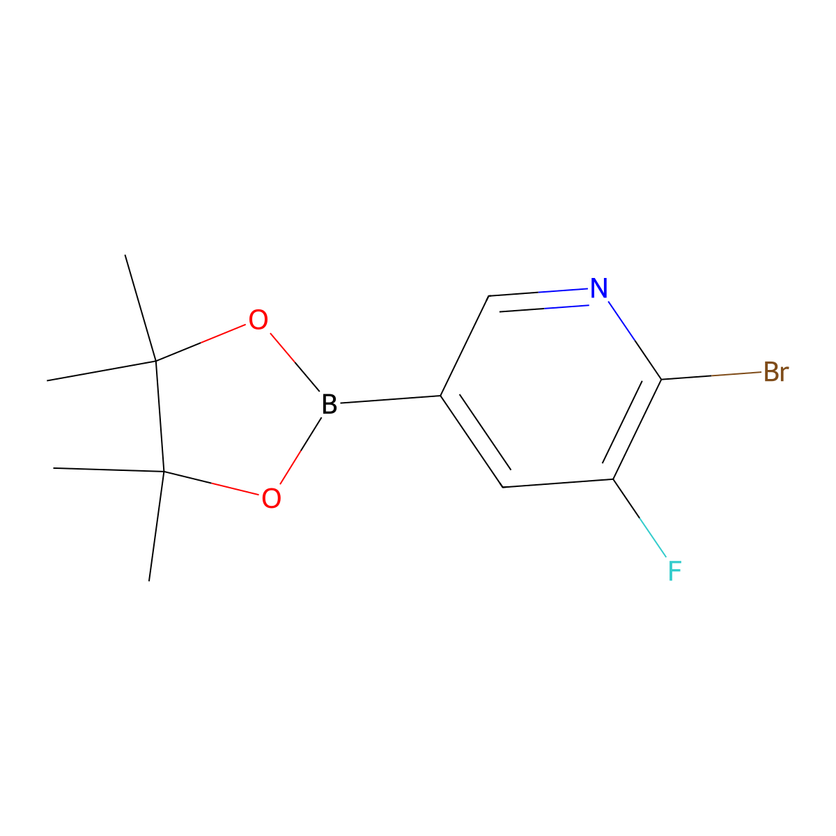 2-Bromo-3-fluoro-5-(4,4,5,5-tetramethyl-1,3,2-dioxaborolan-2-yl)pyridine molecular structure, CAS 1264130-85-9
