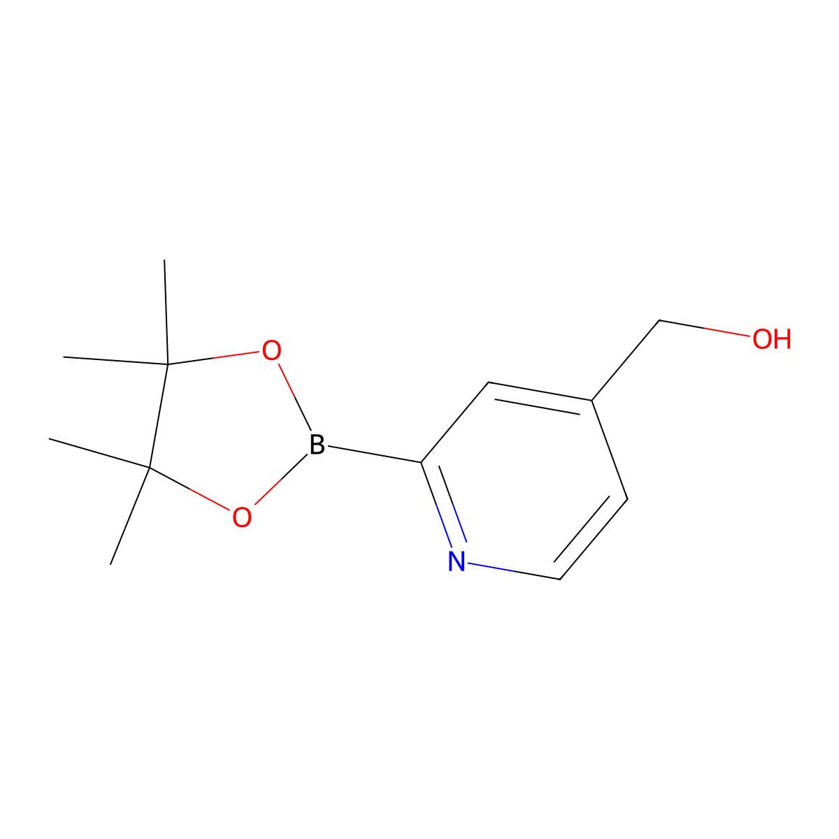 (2-(4,4,5,5-Tetramethyl-1,3,2-dioxaborolan-2-yl)pyridin-4-yl)methanol molecular structure, CAS 1264162-23-3