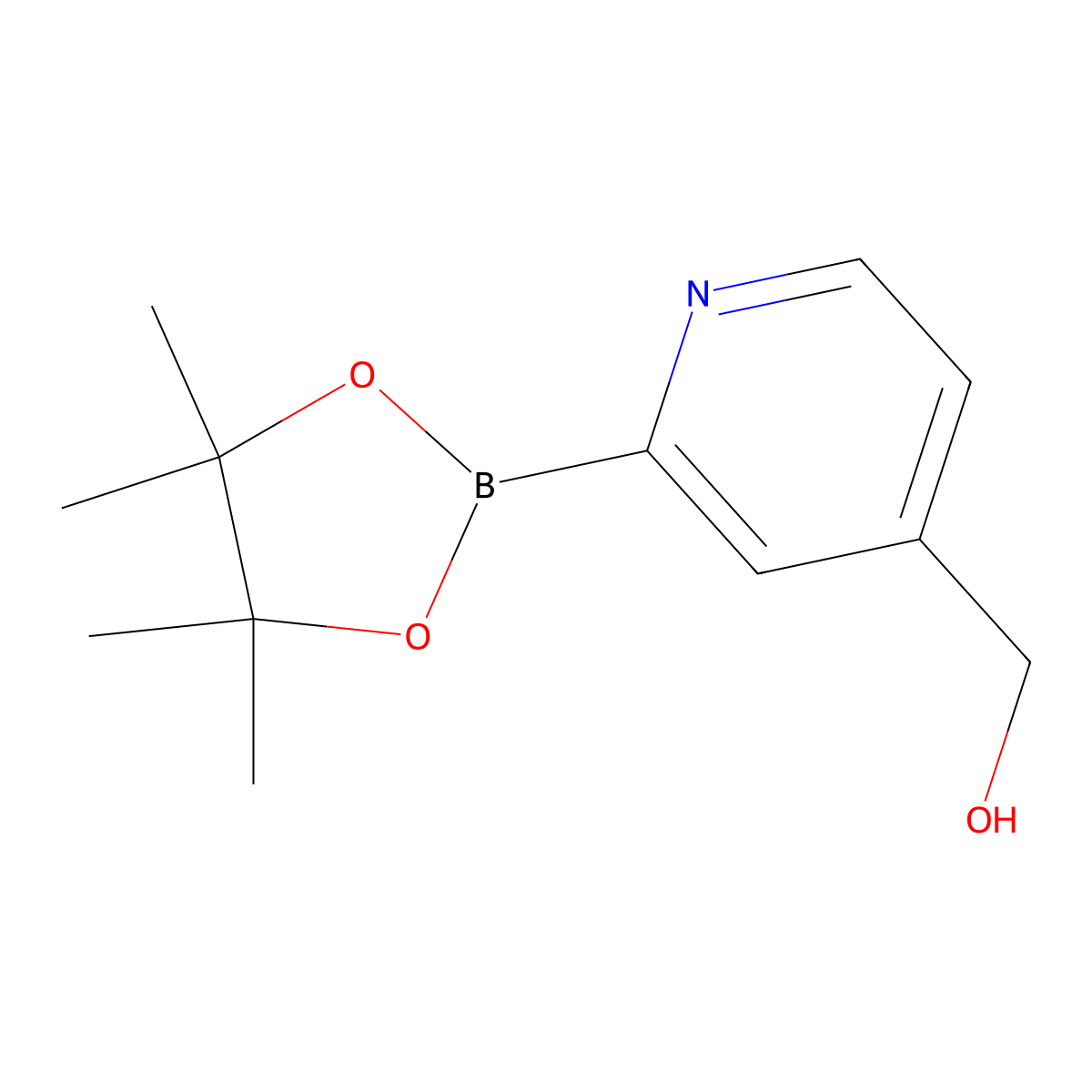 (2-(4,4,5,5-Tetramethyl-1,3,2-dioxaborolan-2-yl)pyridin-4-yl)methanol molecular structure, CAS 1264162-23-3