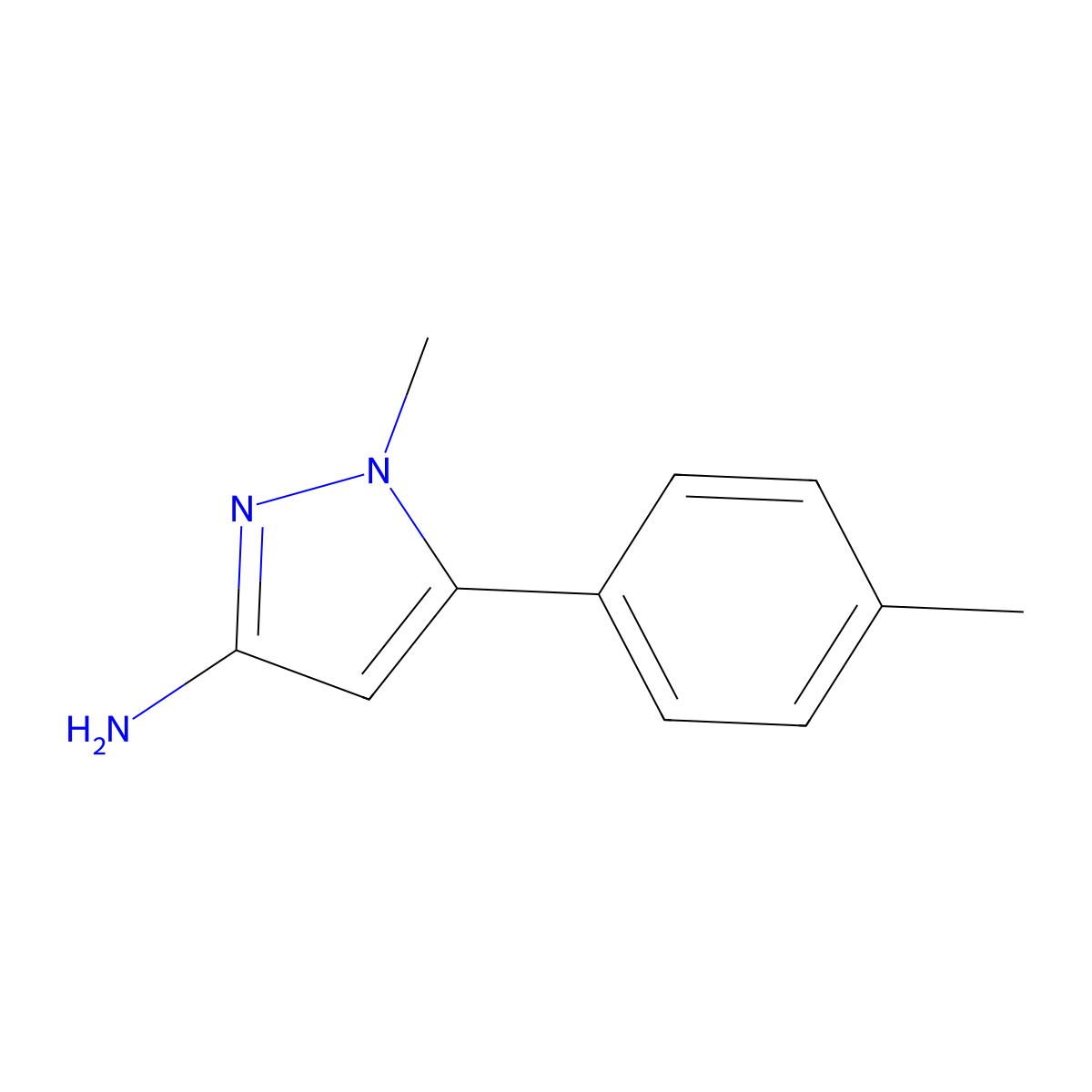 1-Methyl-5-(4-methylphenyl)-1H-pyrazol-3-amine molecular structure, CAS 126417-85-4