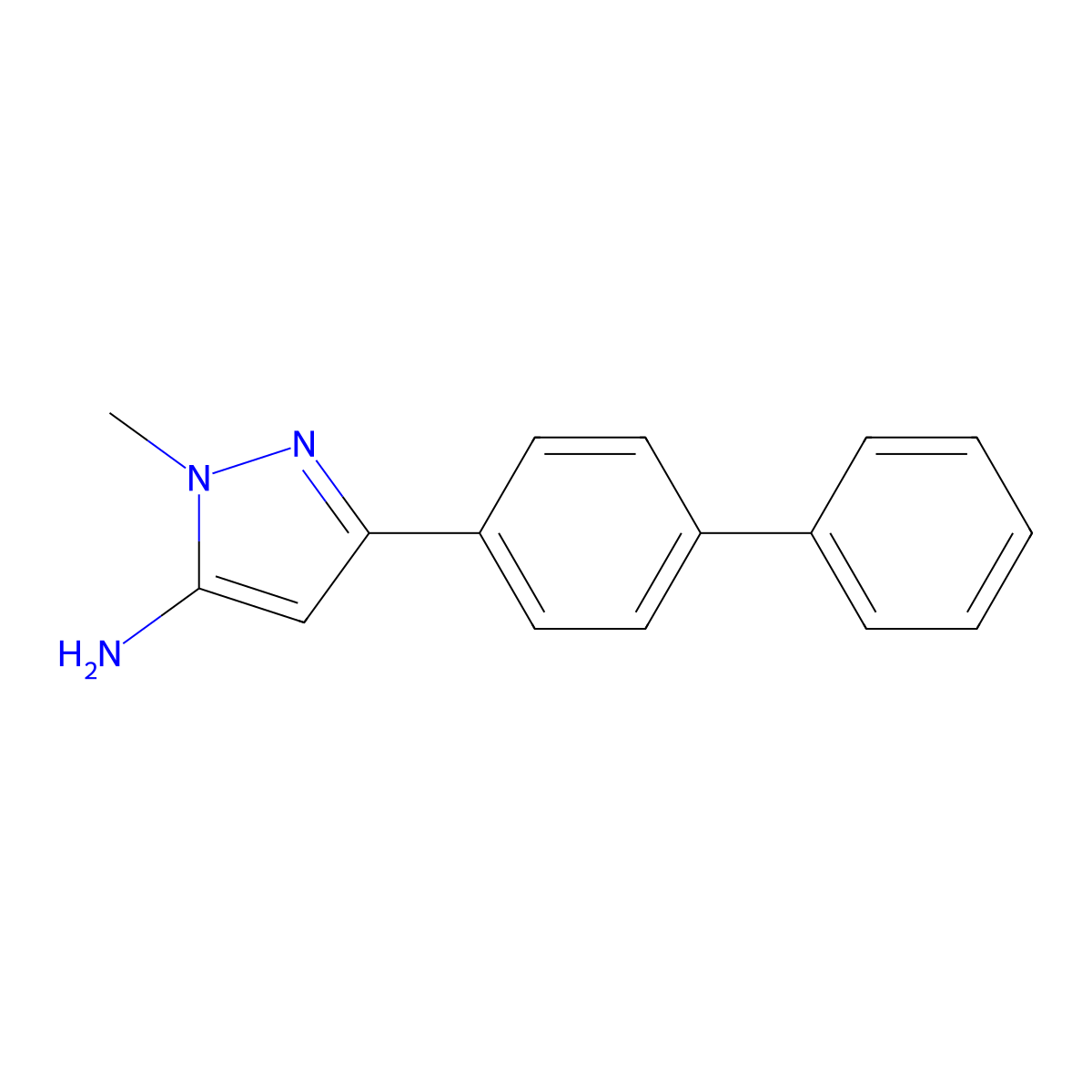 1-methyl-3-(4-phenylphenyl)-1H-pyrazol-5-amine molecular structure, CAS 126417-89-8