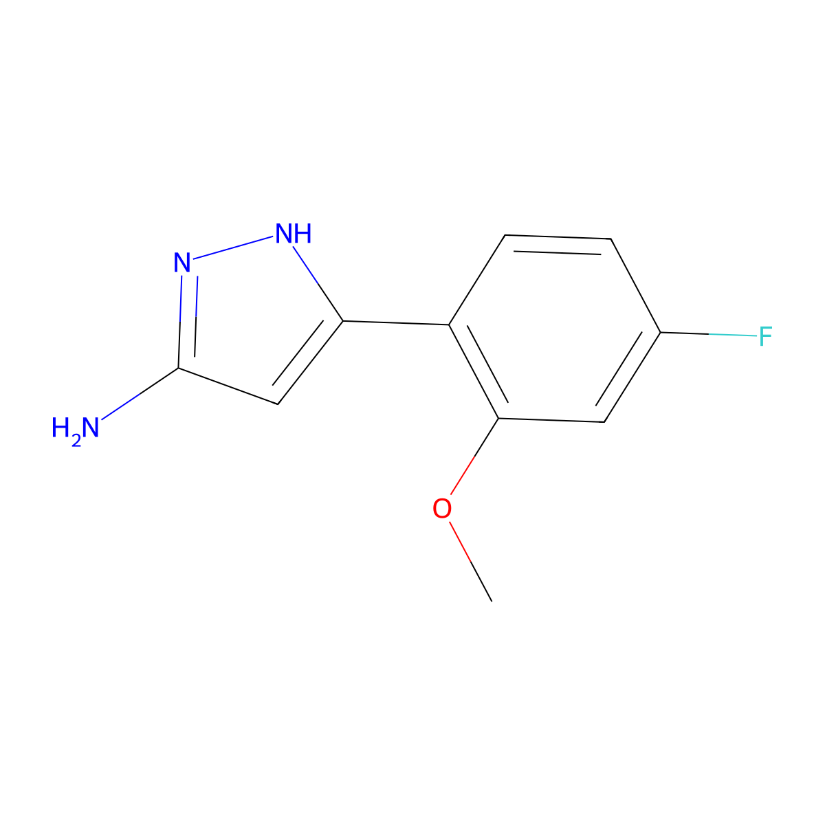 5-(4-fluoro-2-methoxyphenyl)-1H-pyrazol-3-amine molecular structure, CAS 1264278-30-9