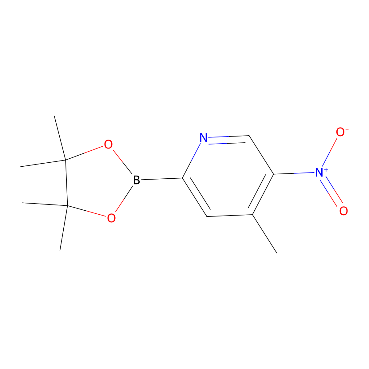 4-Methyl-5-nitro-2-(4,4,5,5-tetramethyl-1,3,2-dioxaborolan-2-yl)pyridine molecular structure, CAS 1264292-75-2