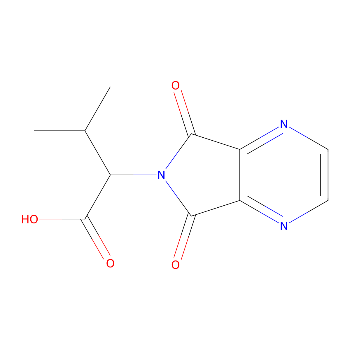 2-(5,7-dioxo-5,7-dihydro-6H-pyrrolo[3,4-b]pyrazin-6-yl)-3-methylbutanoic acid molecular structure, CAS 126452-63-9