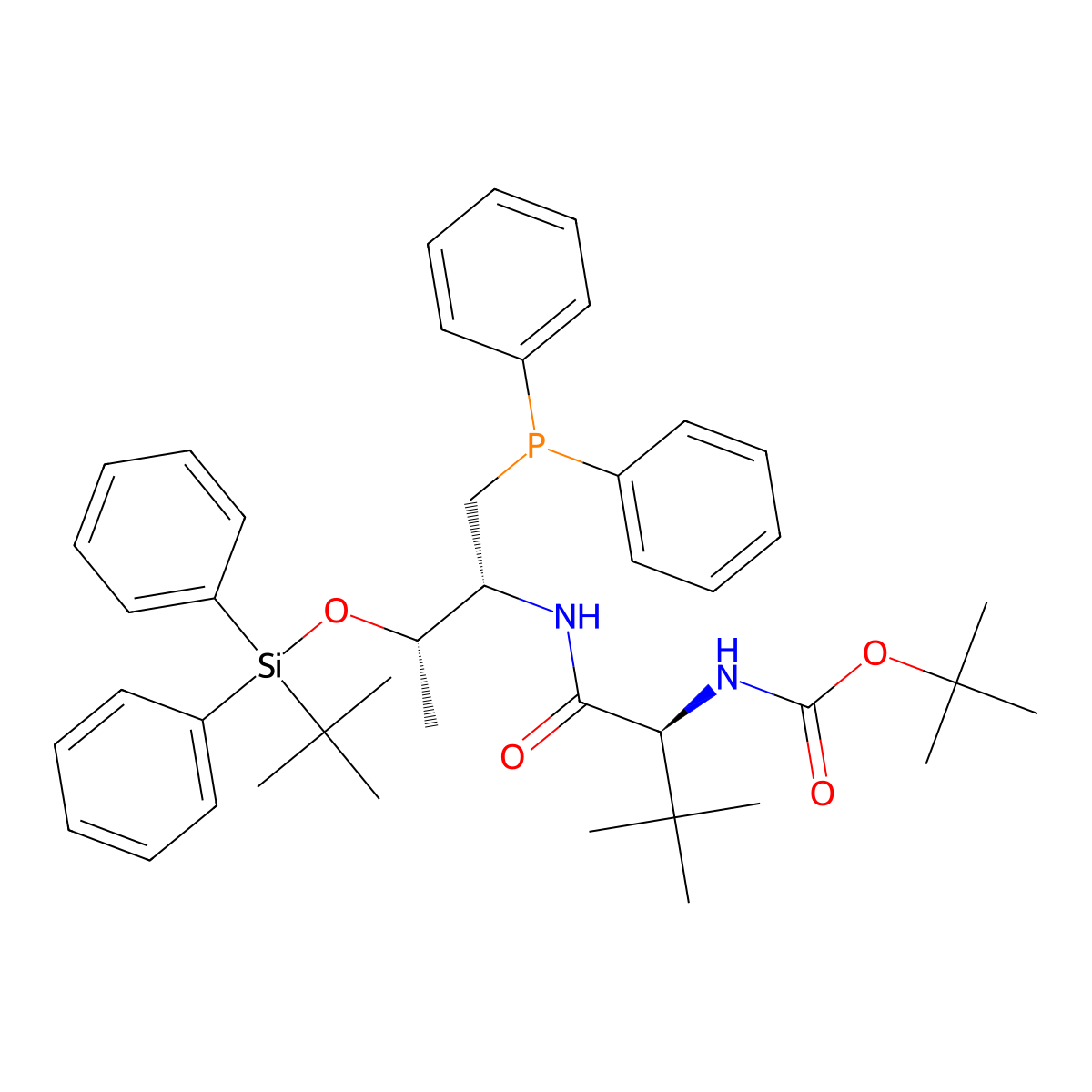 tert-Butyl ((S)-1-(((2R,3S)-3-((tert-butyldiphenylsilyl)oxy)-1-(diphenylphosphino)butan-2-yl)amino)-3,3-dimethyl-1-oxobutan-2-yl)carbamate molecular structure, CAS 1264520-63-9