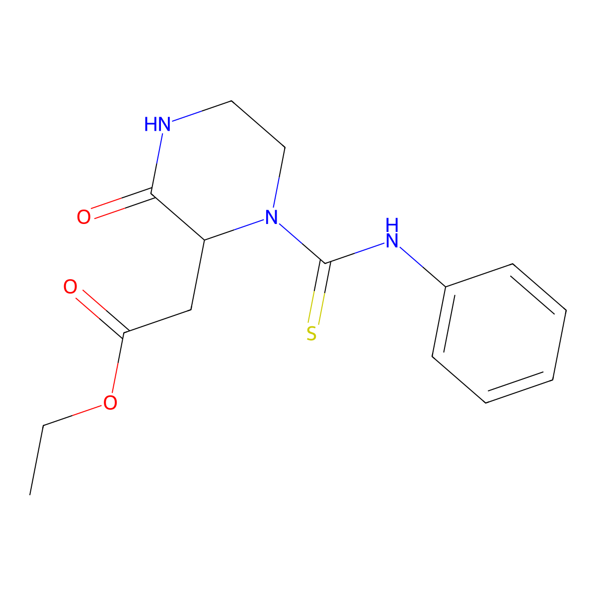 Ethyl [3-oxo-1-(phenylcarbamothioyl)piperazin-2-yl]acetate molecular structure, CAS 126462-91-7