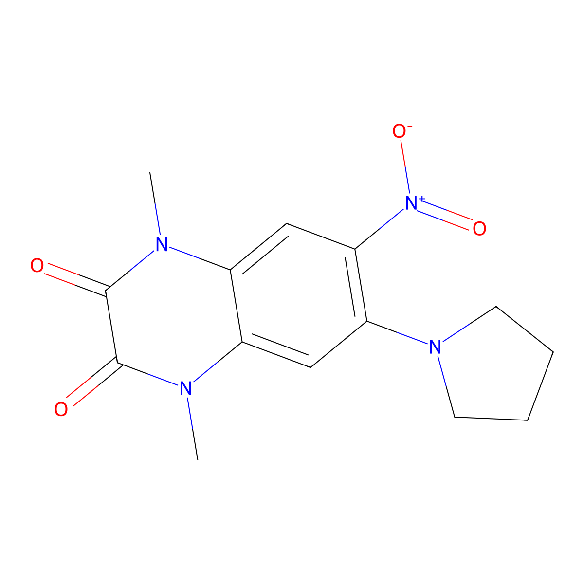1,4-Dimethyl-6-nitro-7-pyrrolidin-1-ylquinoxaline-2,3-dione molecular structure, CAS 126473-74-3