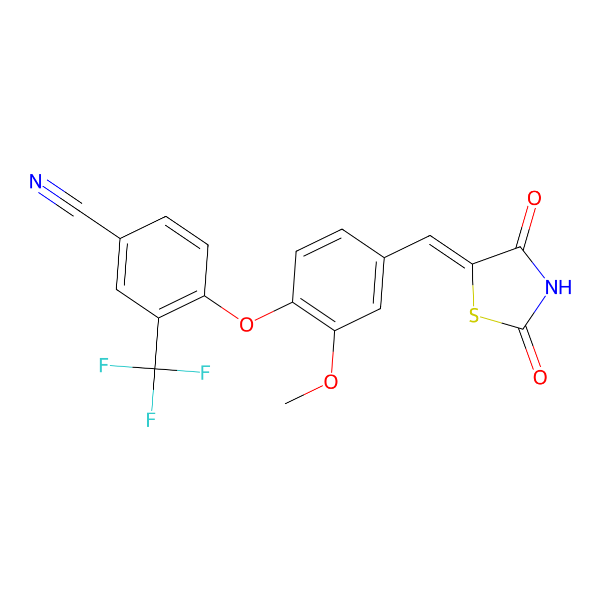 4-(4-((2,4-Dioxothiazolidin-5-ylidene)methyl)-2-methoxyphenoxy)-3-(trifluoromethyl)benzonitrile molecular structure, CAS 1264754-13-3