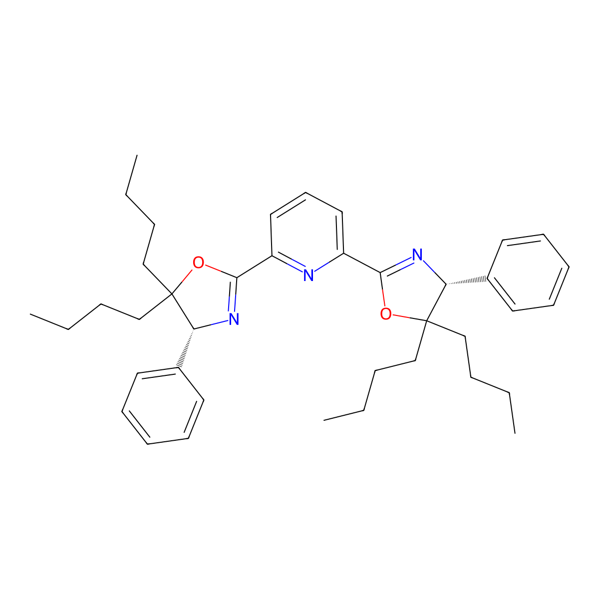 2,6-Bis((R)-5,5-dibutyl-4-phenyl-4,5-dihydrooxazol-2-yl)pyridine molecular structure, CAS 1264833-05-7