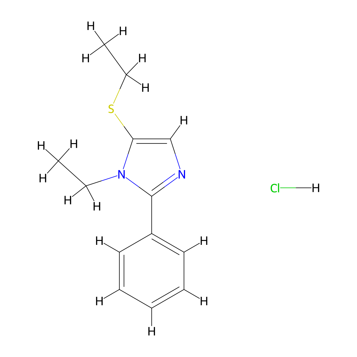 1H-Imidazole, 1-ethyl-1-(ethylthio)-2-phenyl-, monohydrochloride molecular structure, CAS 126484-23-9