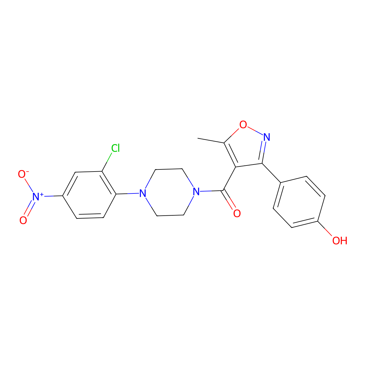 (4-(2-Chloro-4-nitrophenyl)piperazin-1-yl)(3-(4-hydroxyphenyl)-5-methylisoxazol-4-yl)methanone molecular structure, CAS 1264870-21-4