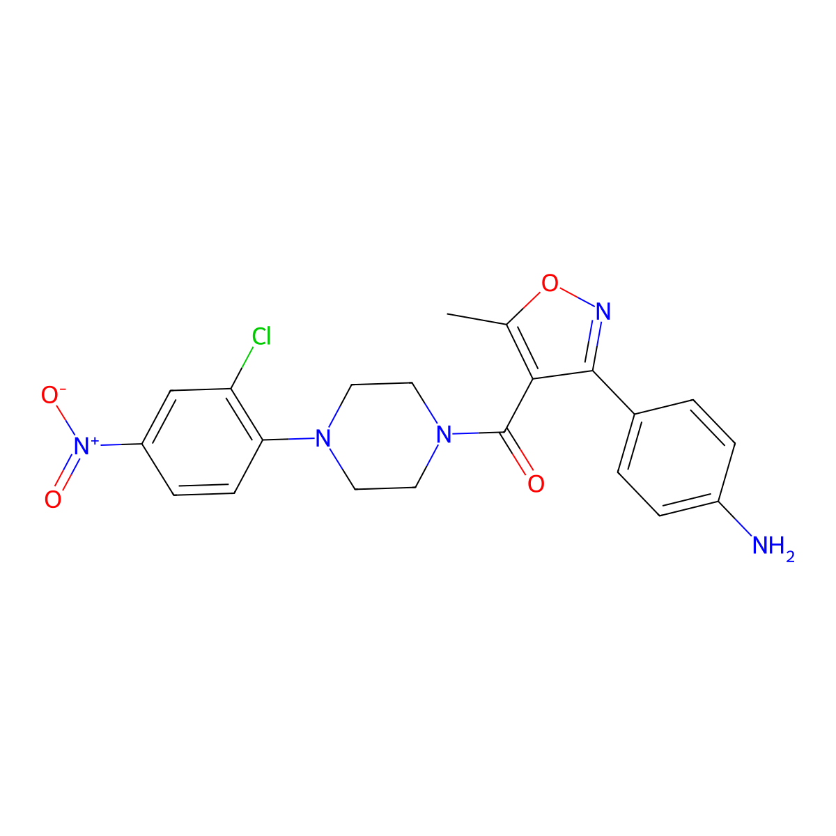 (3-(4-Aminophenyl)-5-methylisoxazol-4-yl)(4-(2-chloro-4-nitrophenyl)piperazin-1-yl)methanone molecular structure, CAS 1264870-22-5