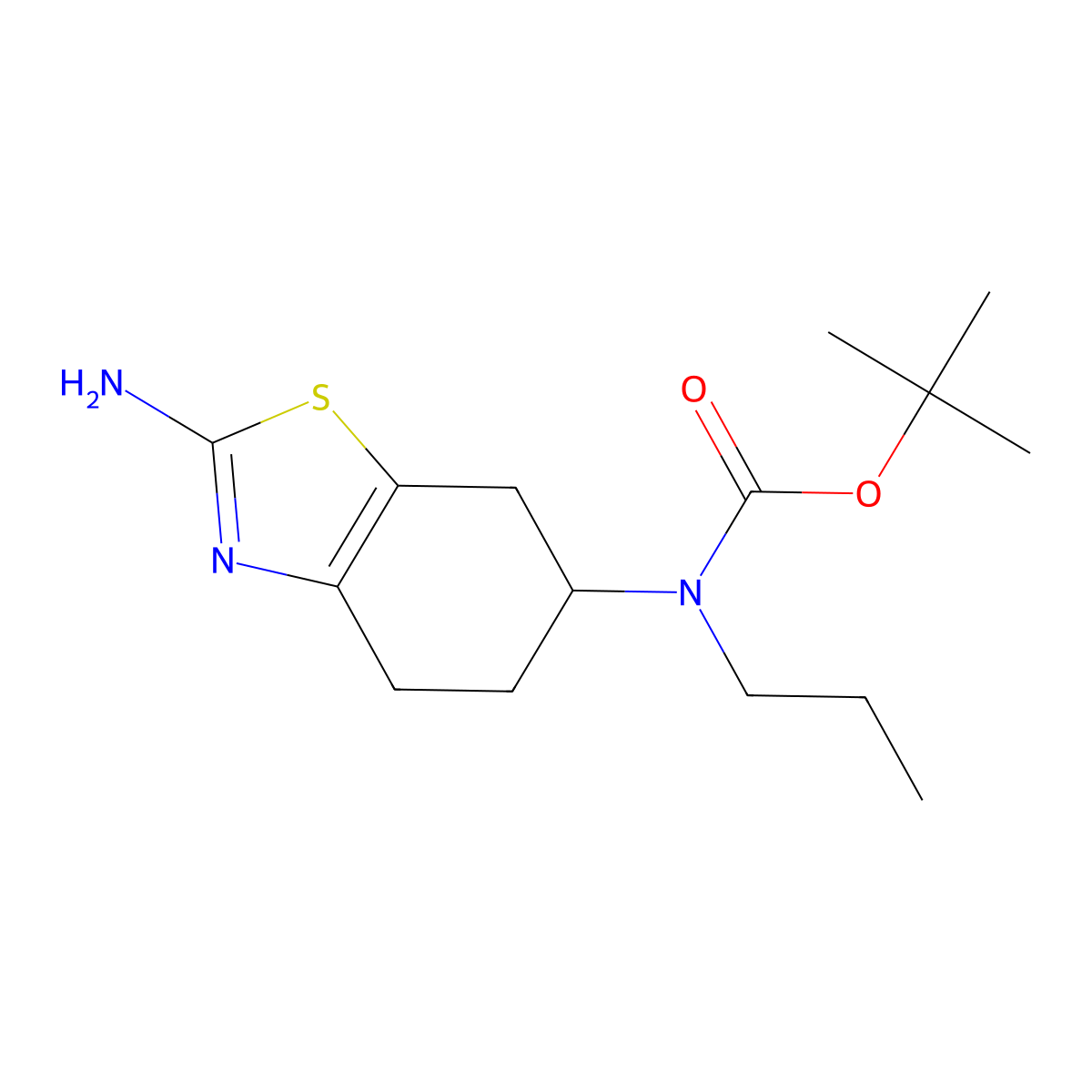 tert-butyl (S)-(2-amino-4,5,6,7-tetrahydrobenzo[d]thiazol-6-yl)(propyl)carbamate molecular structure, CAS 1265141-51-2
